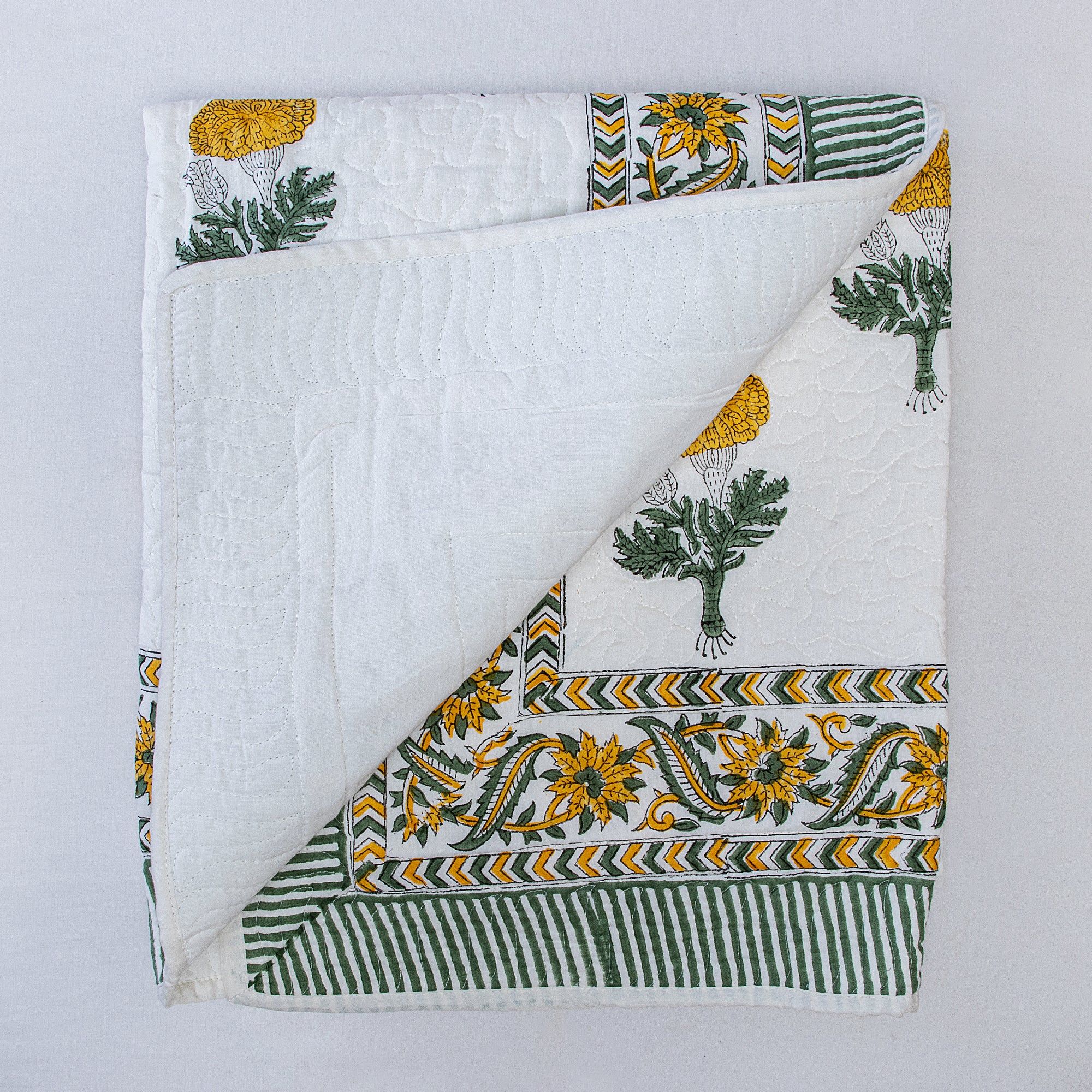 Yellow Floral Hand Printed Cotton Baby Blankets 125